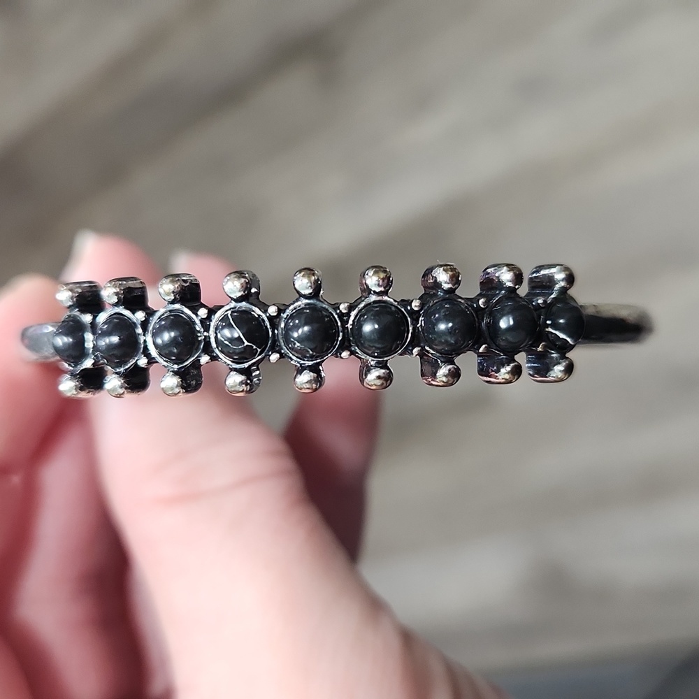 Vintage Silver and Black Row Solid Bracelet - Picture 1 of 5